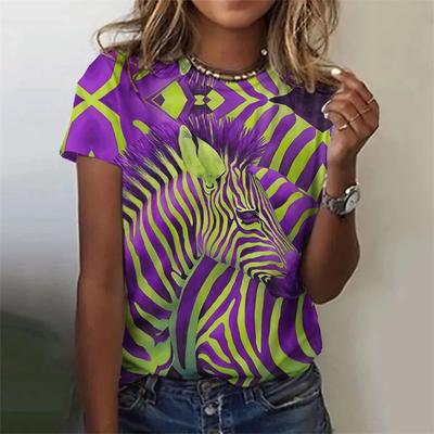 Bunte Graffiti Zebra 3D-Druck T-Shirts Damen Lässig Kurzarm T-Shirt Y2k Harajuku Streetwear Tees Tops Damenbekleidung