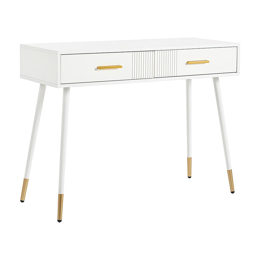 Makeup Table, Dressing Table, Desk with 2 Drawers, Metal Legs, White, Dimensions: H 76 cm × W 100 cm × D 40 cm (without mirror)