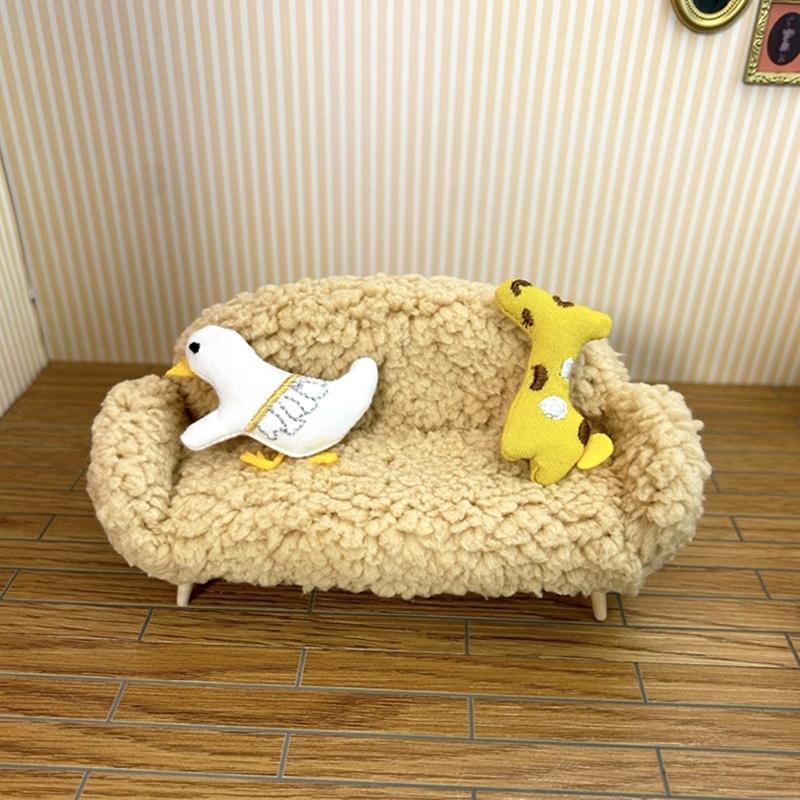 1:12 Dollhouse Miniature Sofa Chair Soft Single Sofa Double Sofa With Pillow Trendy Toys Doll Home Furniture Decor Toy