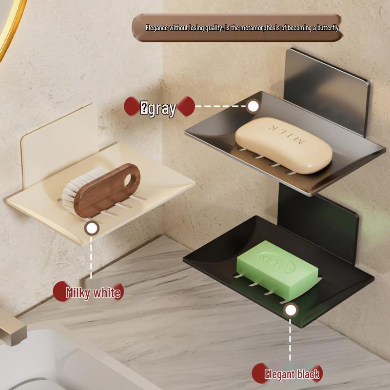 Drill-Free Wall-Mounted Soap Holder with Drainage for Bathroom Storage