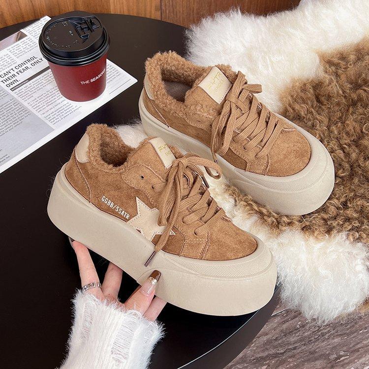 Korean Version Thick-soled Old Dirty Little Dirty Shoes Lamb Wool Shoes Star Velvet Cotton Shoes Casual Bread Shoes Board Shoes Women