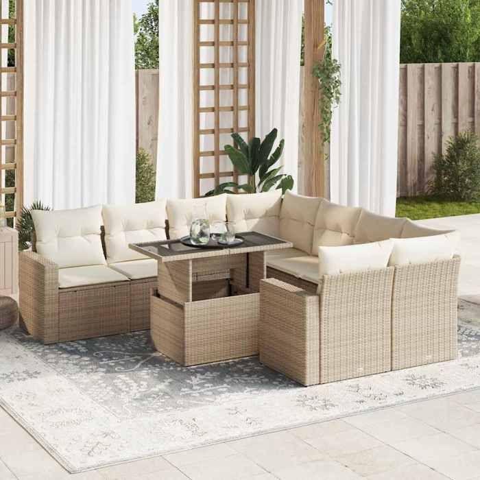 VidaXL Salon de jardin avec coussins 9 pcs beige résine tressée 3326289