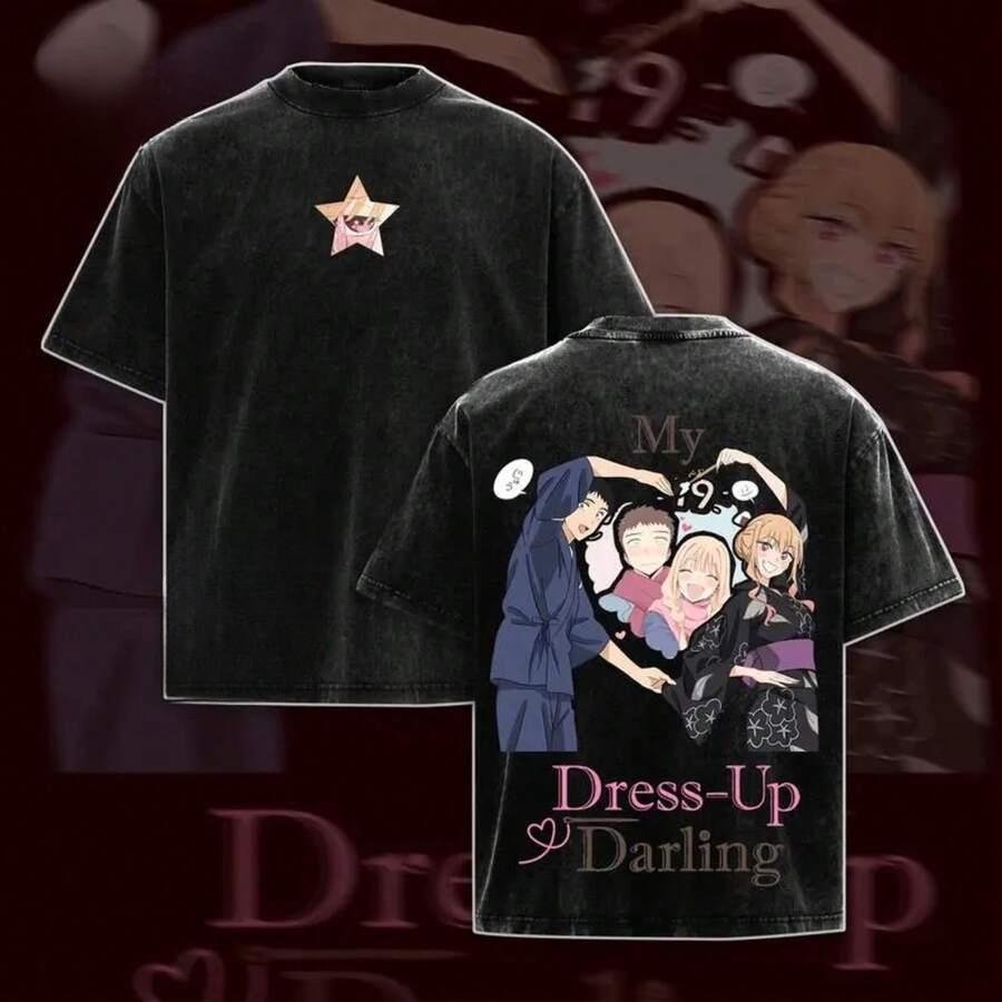 

Hot Anime My DressUp Darling Kitagawa Marin Print T-shirt Men Women Loose Clothing Cotton Tshirt Retro Washed T Shirt Manga Tops XXL