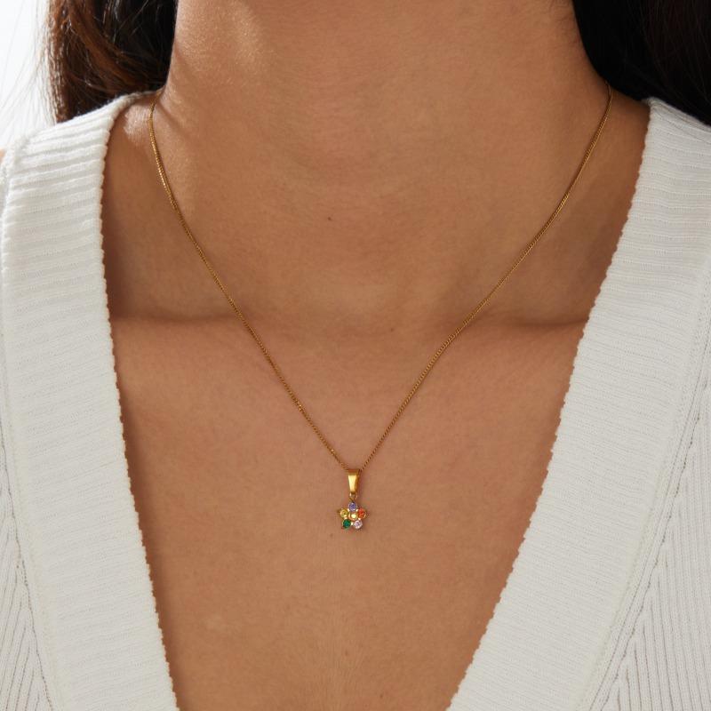 

Gold Plated Stainless Steel Green Crystal Flower Pendant Necklace for Women різнокольоровий