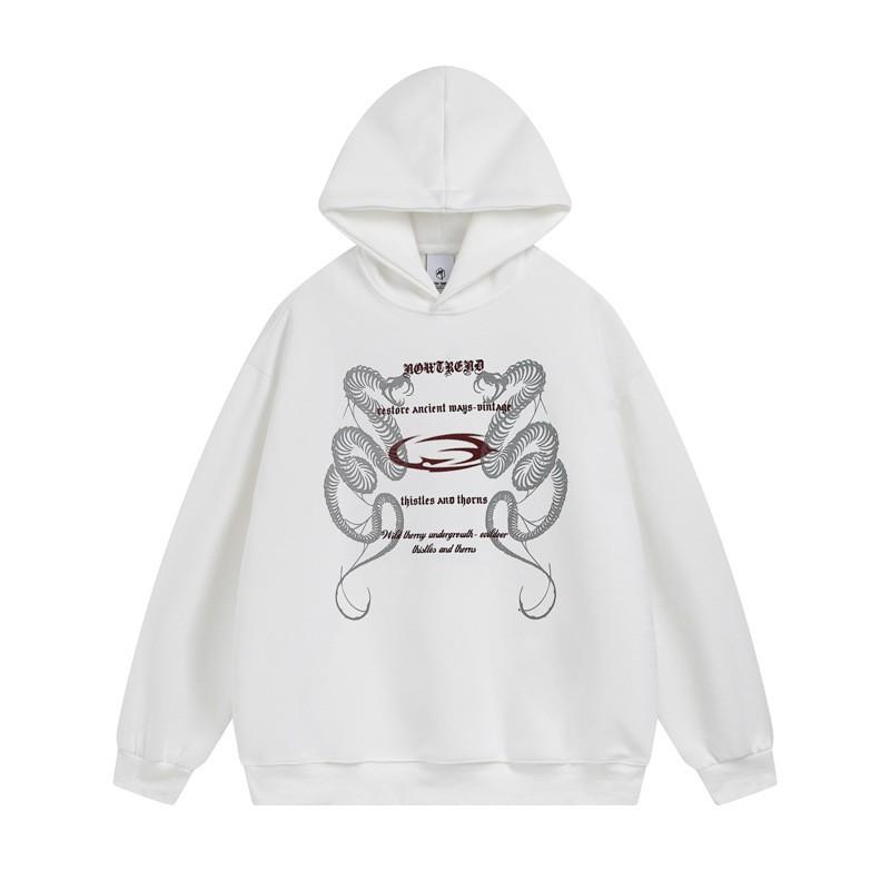 Unisex Oversized Hoodie With Snake Bone Print Streetwear Casual Pullover Men Women