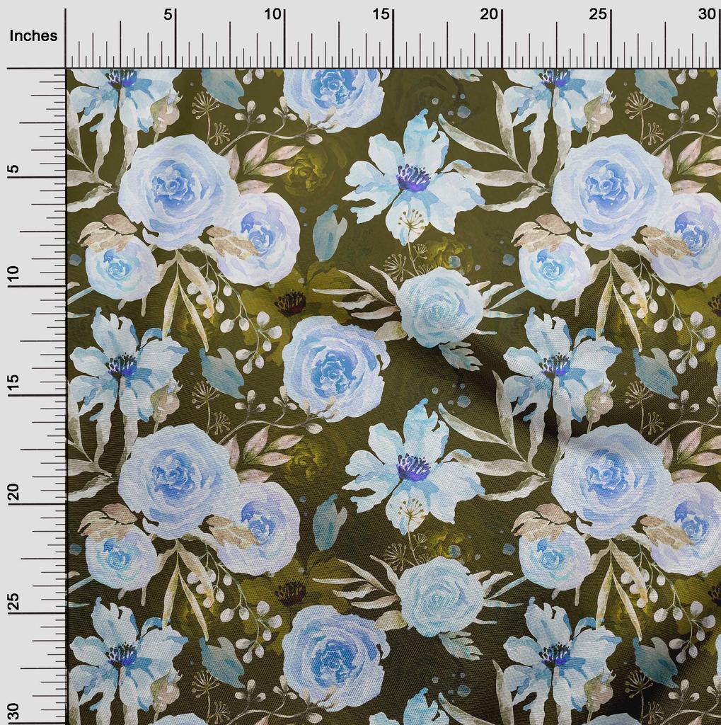 oneOone Cotton Flex Dark Olive Green Fabric Leaves & Clover Sewing Material Print Fabric By The Yard 40 Inch