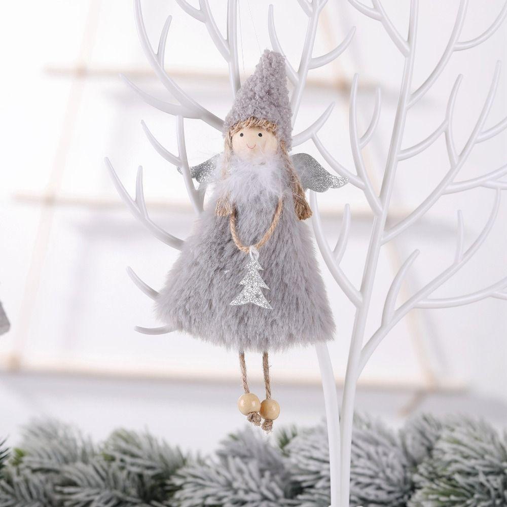 Cute Xmas Tree Hanging Ornaments Plush Plush Gauze Skirt Angel Angel Doll Pendant  Merry Christmas
