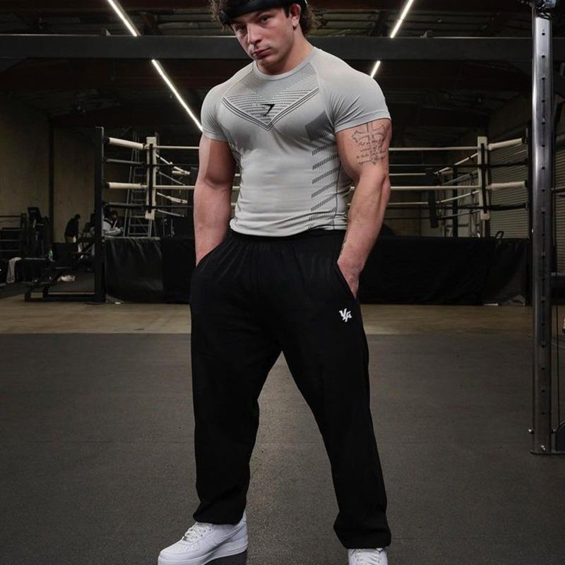 European Men's Cross-Border High Elastic Fitness Bodysuit - Short Sleeve Sports T-Shirt