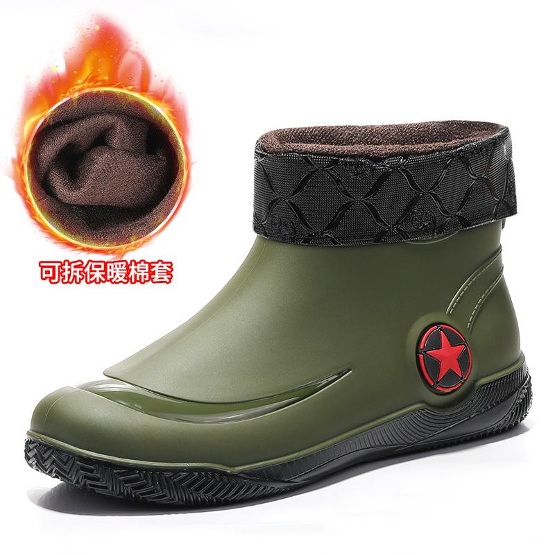 New men's rain shoes low-top rain boots trendy men's fashion water shoes four-season velvet waterproof outer wear