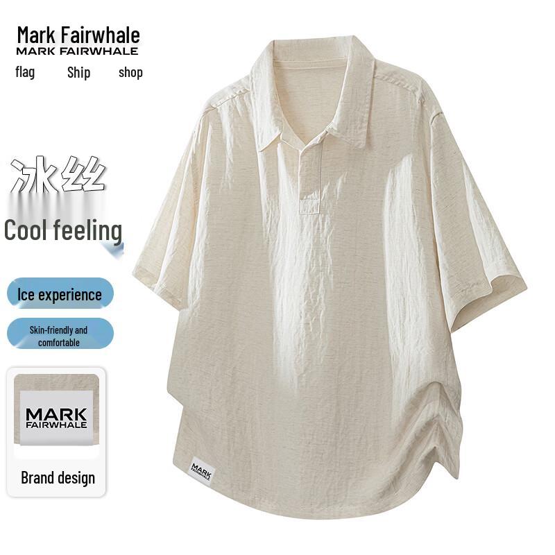 MARK FAIRWHALE Men s Ice Silk Linen Blend Loose Fit Polo T-Shirt XL