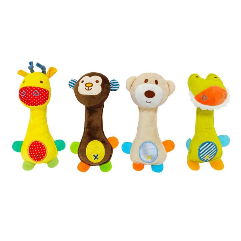 Niedliche Zoo-Serie Babyspiele Plüschrasselspielzeug für Babys Neugeborene Cartoon Stofftiere BB Stick Spielzeug Babybett Handglocke Spielzeug