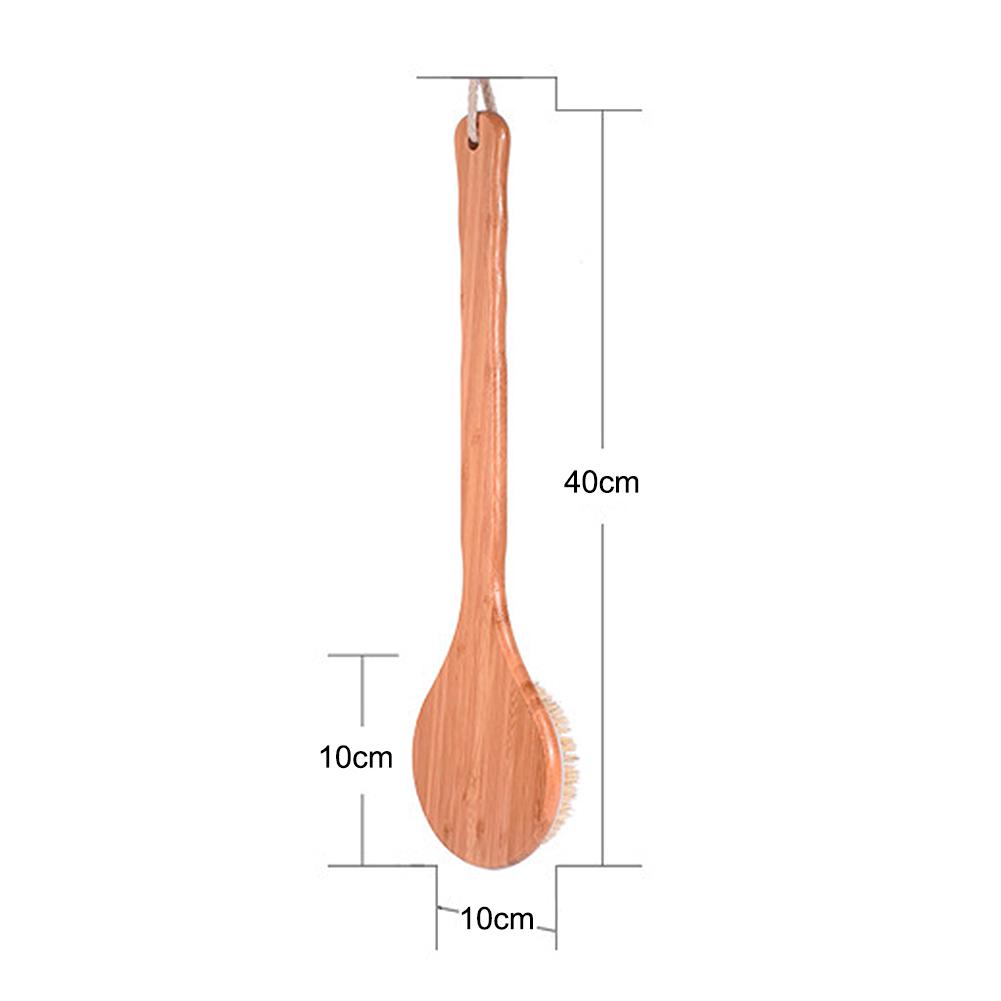 Bamboo Body Brush for Shower Long Handle Back Scrubber Natural Wood Bath Brush 40cm