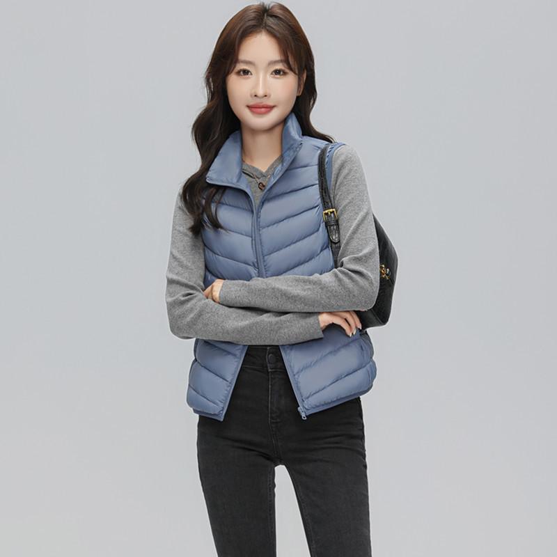 Thin down jacket vest women's new autumn and winter 2024 90 white duck down vest stand-up collar short vest tide