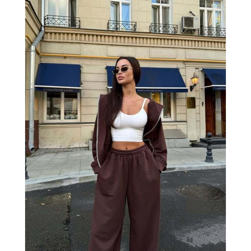 Damen Kapuzen-Reißverschluss Sportbekleidungsset Mit Kordelzug Hose Lässiges Streetwear Outfit Herbst