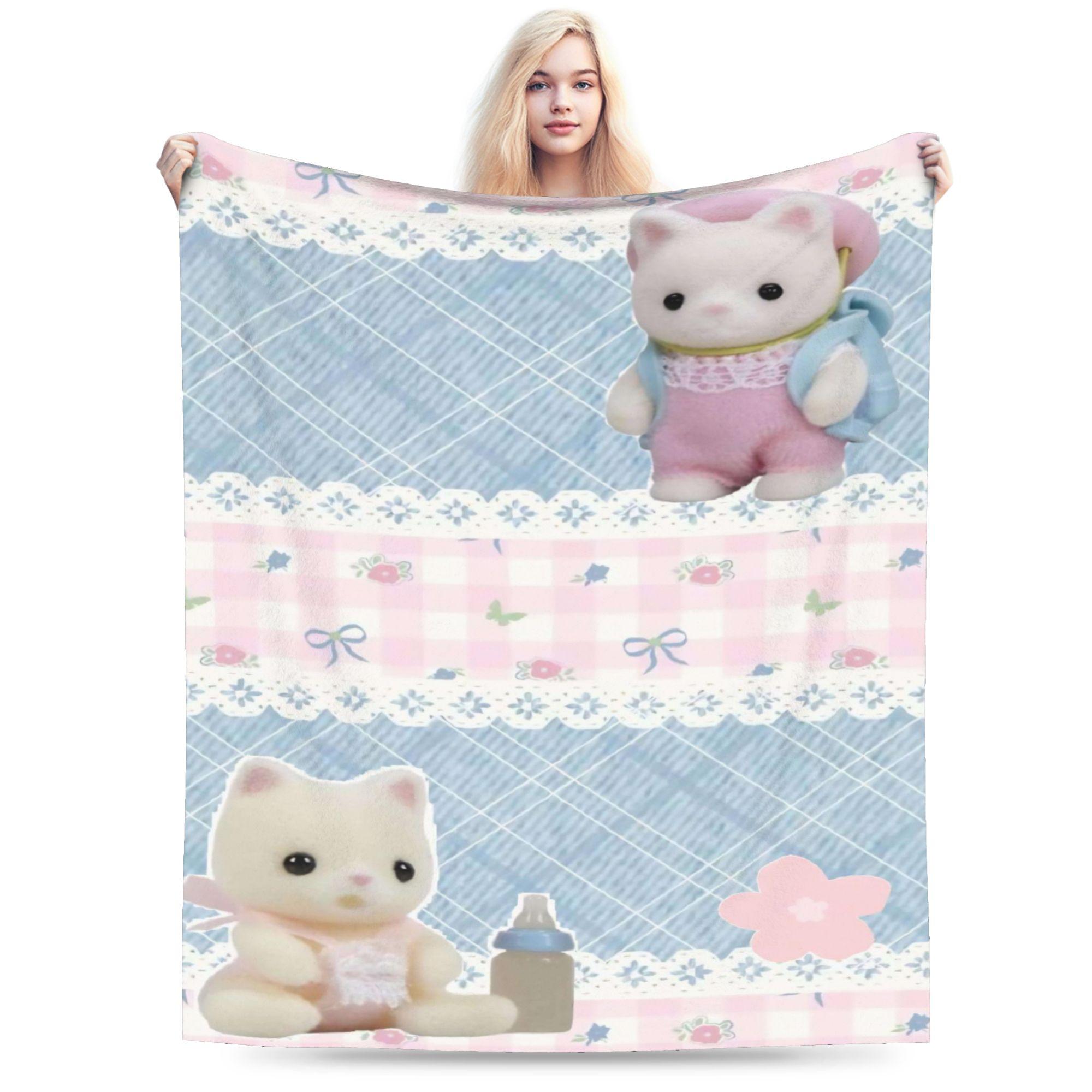 Sylvanian Families Flannel Blanket Winter  Super Soft Throw Blanket for Students Living Room Graphic Bedspread Sofa Bed Cover 75x90cm