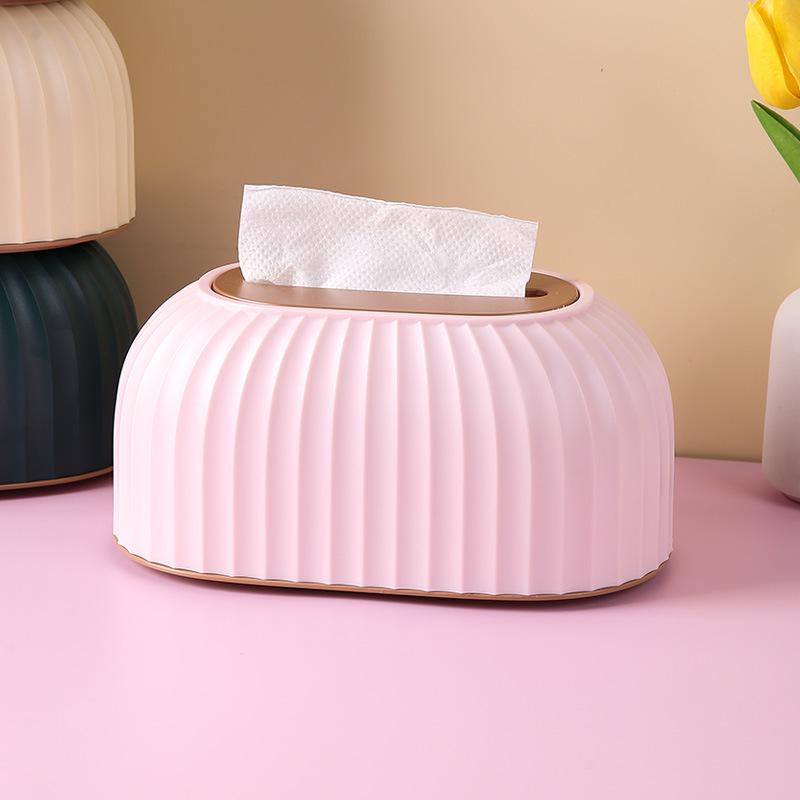 Elegant Striped Desktop Tissue Box with Spring-Loaded Lift for Hotel or Living Room