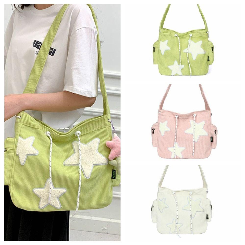 

Y2k Star Handbag Large Capacity Large Capacity Shoulder Bag Star Corduroy Crossbody Bag Travel