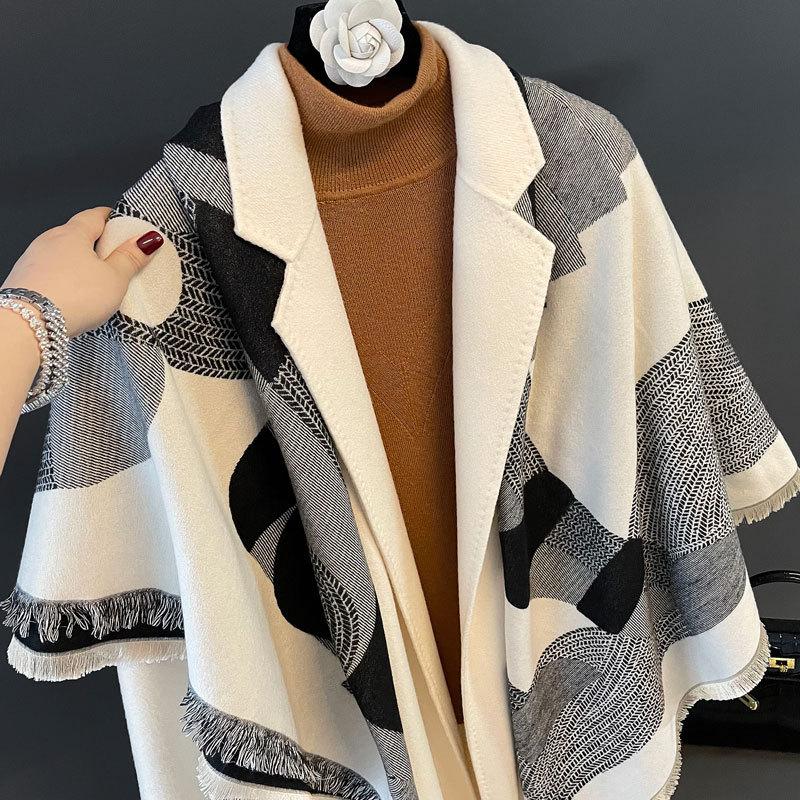 Autumn and winter new double-sided jacquard large square scarf women's versatile imitation cashmere large shawl windproof thickened warm scarf