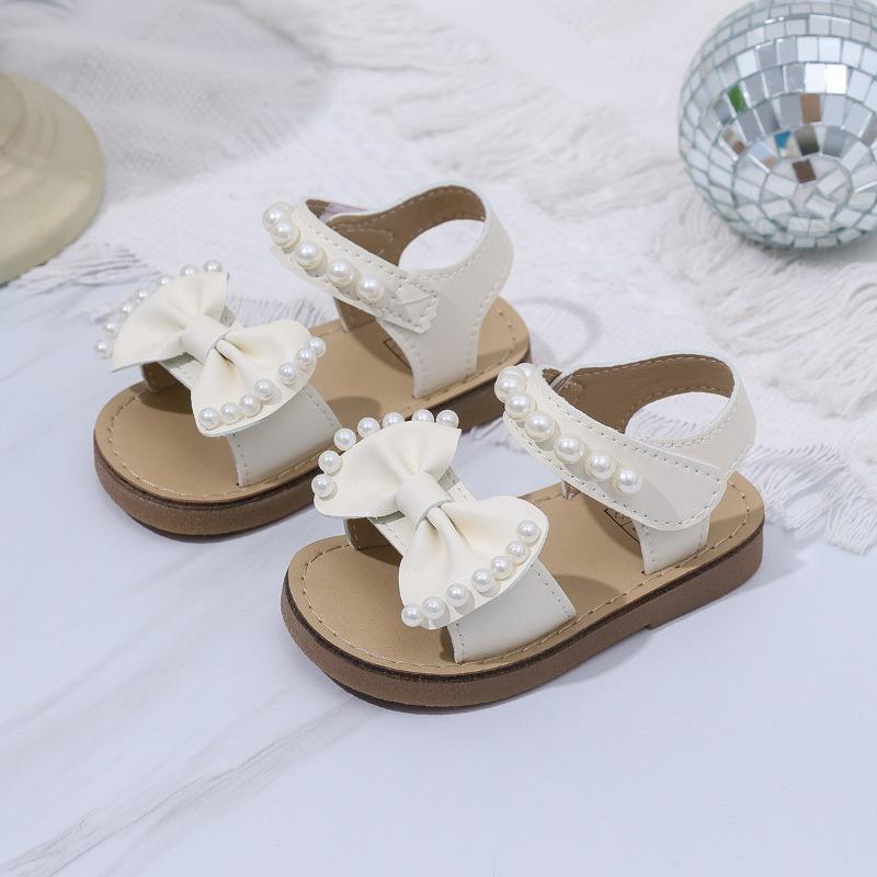 Bow Shoes Soft-Sole Elegant Style Sparkly Mary Janes Sandals Open-Toe Beach Shoes Party Shoes Fashionable Footwear for Girls