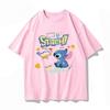 Summer Casual Stitch Fun Print Cotton Comfortable Pink T-shirt Adults Children Parent Child Couple Fashion Loose Sportswear