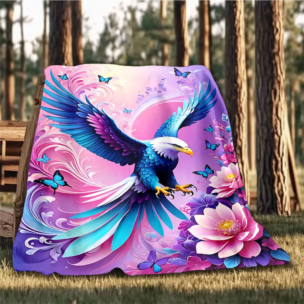 1pc Eagle Fantasy Floral Throw Blanket Polyester Fiber, Lightweight Flannel, Soft & Warm, All Season Use for Outdoor, Camping Digital Print