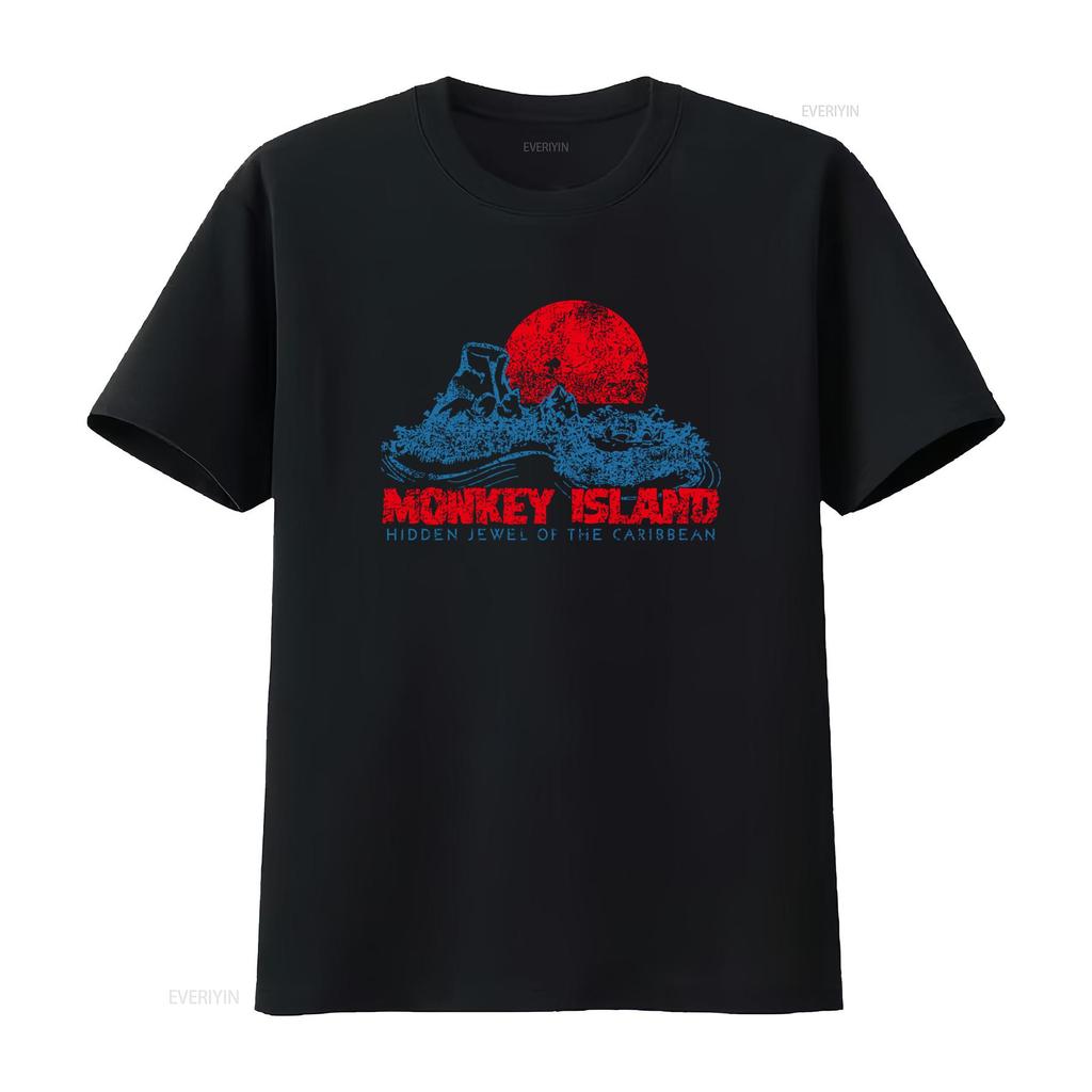 T-shirt Monkey Island Joyau Caché des Caraïbes Style Rétro vintage Lavé Étiré graphique Décontracté Doux streetwear