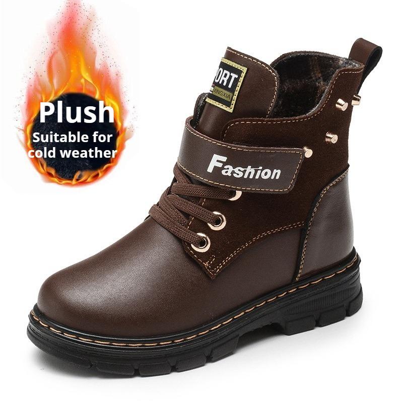 Children's Retro Leather Boots Boys Stylish Short Boots Warm Casual Leather Shoes