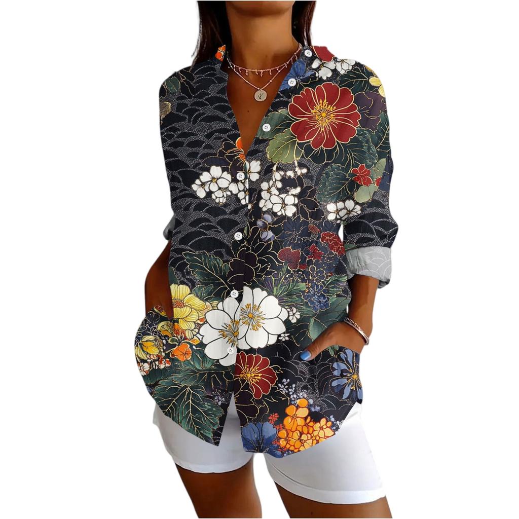 Camisa de Manga Larga con Botones para Mujer Camisas para Mujer Estampado Gráfico Blusa Top