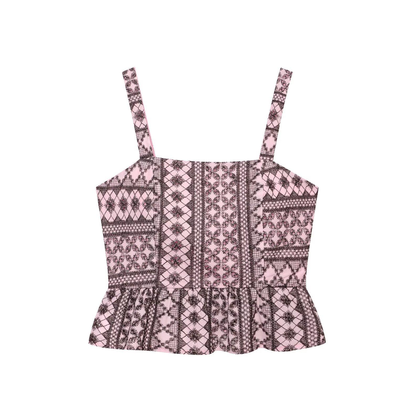 European and American style new women s fashionable cutout embroidery top with hollowed-out embroidered wide-leg pants XS