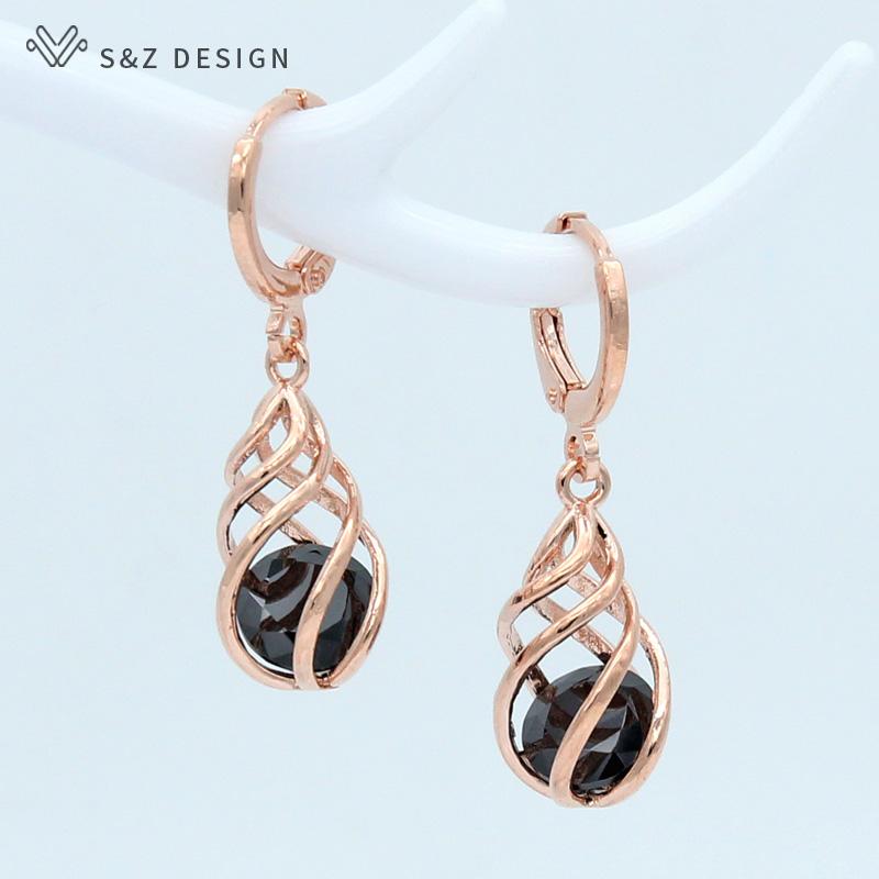 Fashion Spiral Hollow Cubic Zirconia Water Drop Dangle Earrings For Women Gift Jewelry Party Eardrop