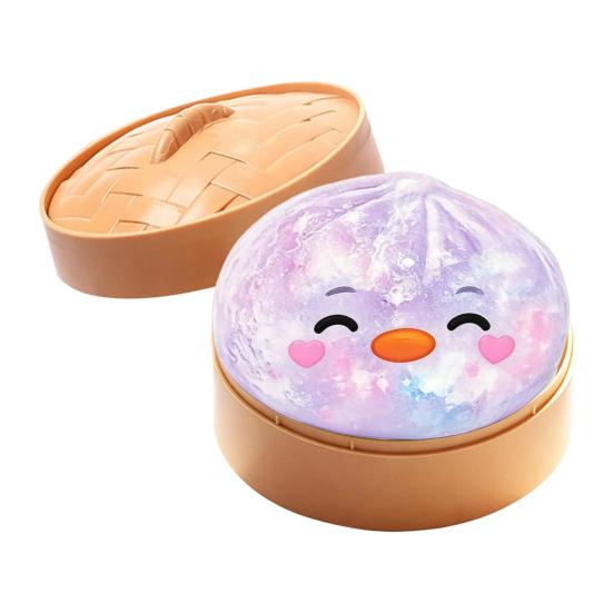 Cartoon Dumpling Squeeze Toy with Steamer, Anxiety Relief Dough Stress Ball Fidget Toy, Stretchy Steamed Bun Sensory Toy for Kids