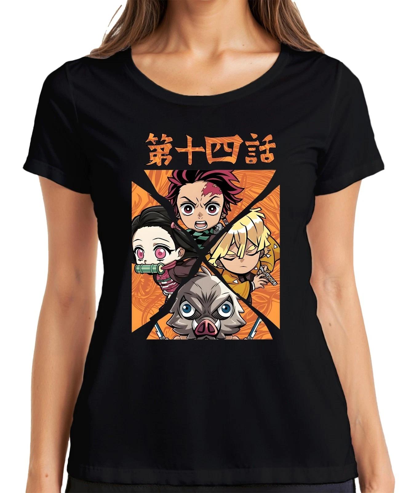 Kimetsu no Yaiba Tanjiro Nezuko Zenitsu Inosuke Chibi Geschenk Damen T-Shirt M