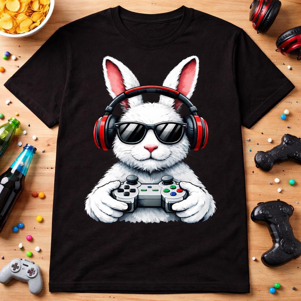 Gaming Easter Bunny T-Shirt, Rabbit Gamer Headphones Controller Tee