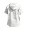 Summer Cotton Linen Shirt for Men Hooded Short Sleeve Solid Color Breathable Lightweight Drawstring Design Shirts Casual Basic Tees