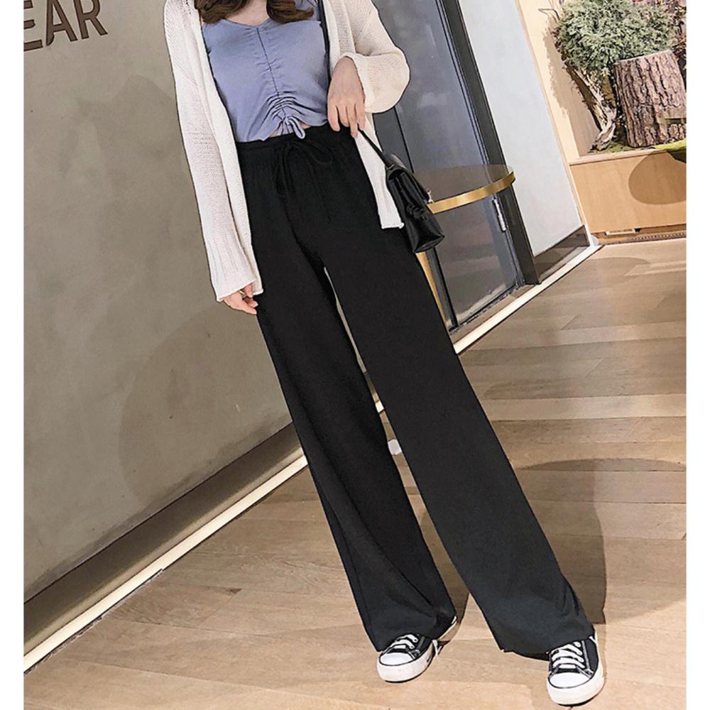 Summer Ladies Ice Silk Light Wide Leg Trousers Girl Solid Color High Waist Loose All-match Straight Casual Pants