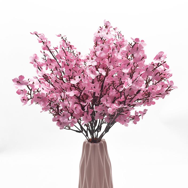 Gypsophila Silk Peach Blossom Bouquet Artificial Flowers 5 Forks 7 Color Small Plants Bunches Bonsai for Home Wedding Decoration