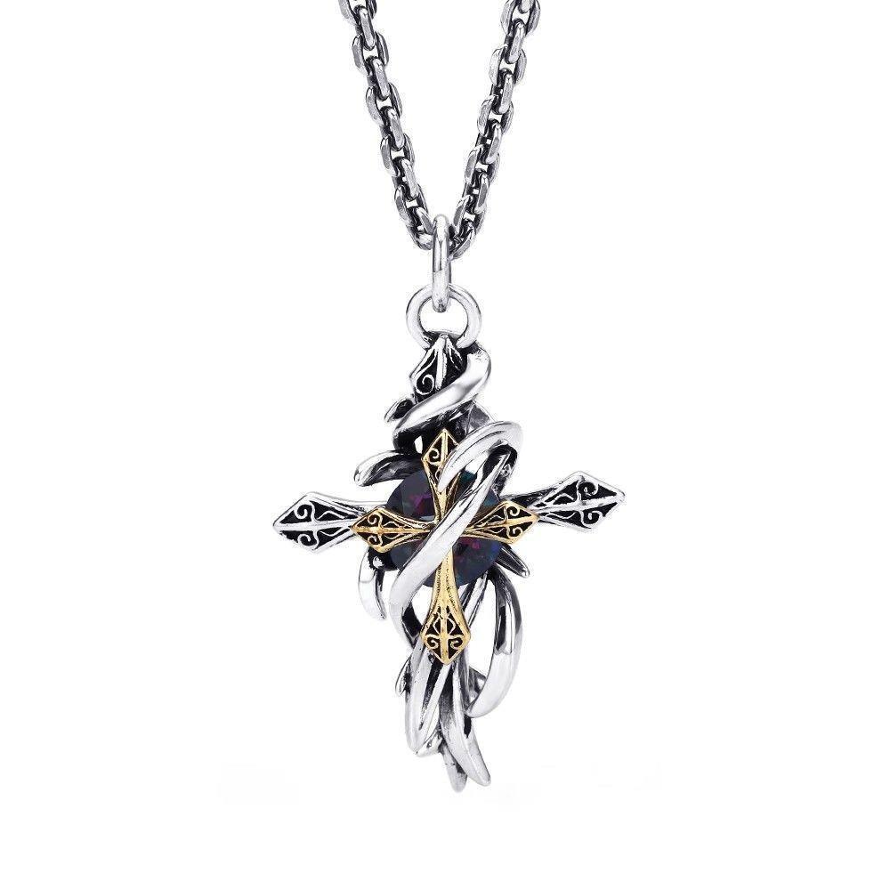 New Cross Pendant Necklace - Double Layer Vine Chain - Vintage Hip Hop Style Accessories - Trendy Jewelry