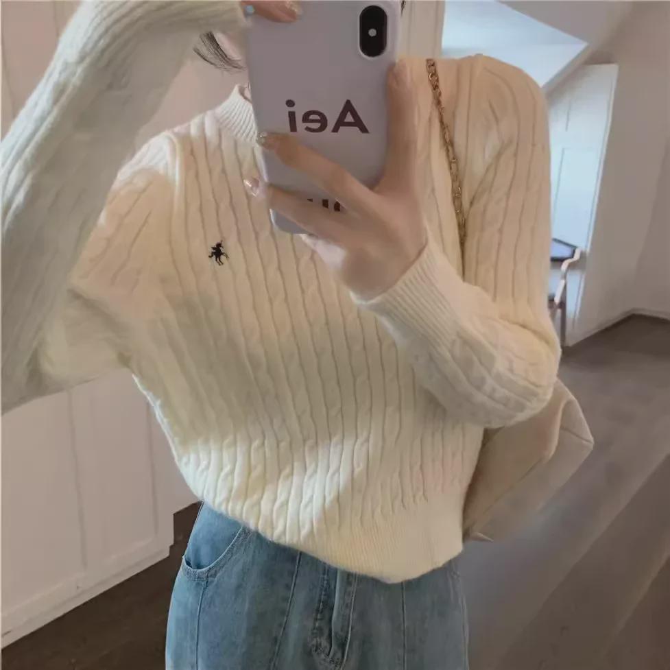 Women's Off-White College-Style Thick Embroidered Knit Sweater, Autumn/Winter Design