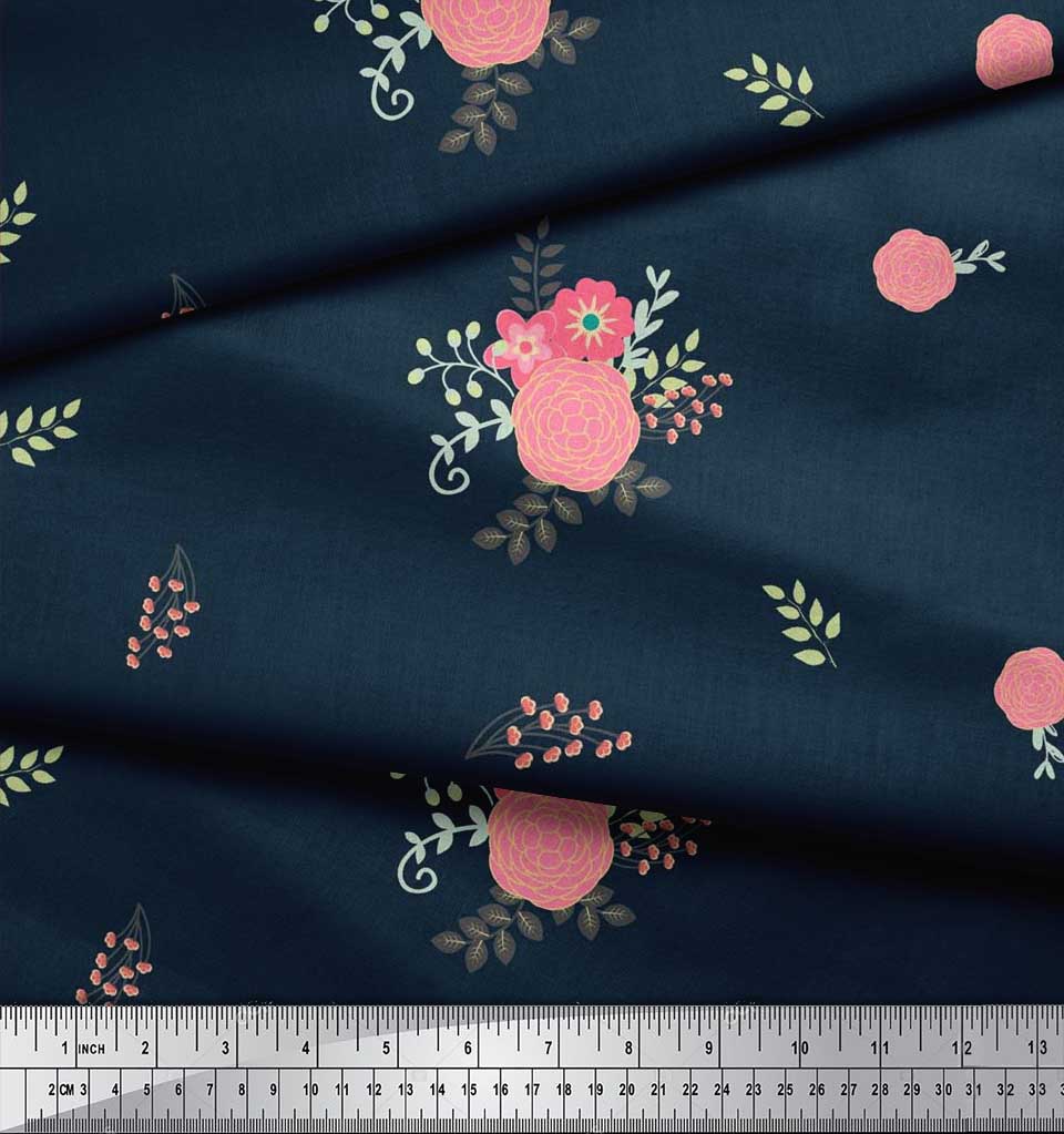 Soimoi Japan Crepe Satin Fabric Leaves,Aster & Camellia Flower Printed Craft Fabric by the Metre 42 Inch