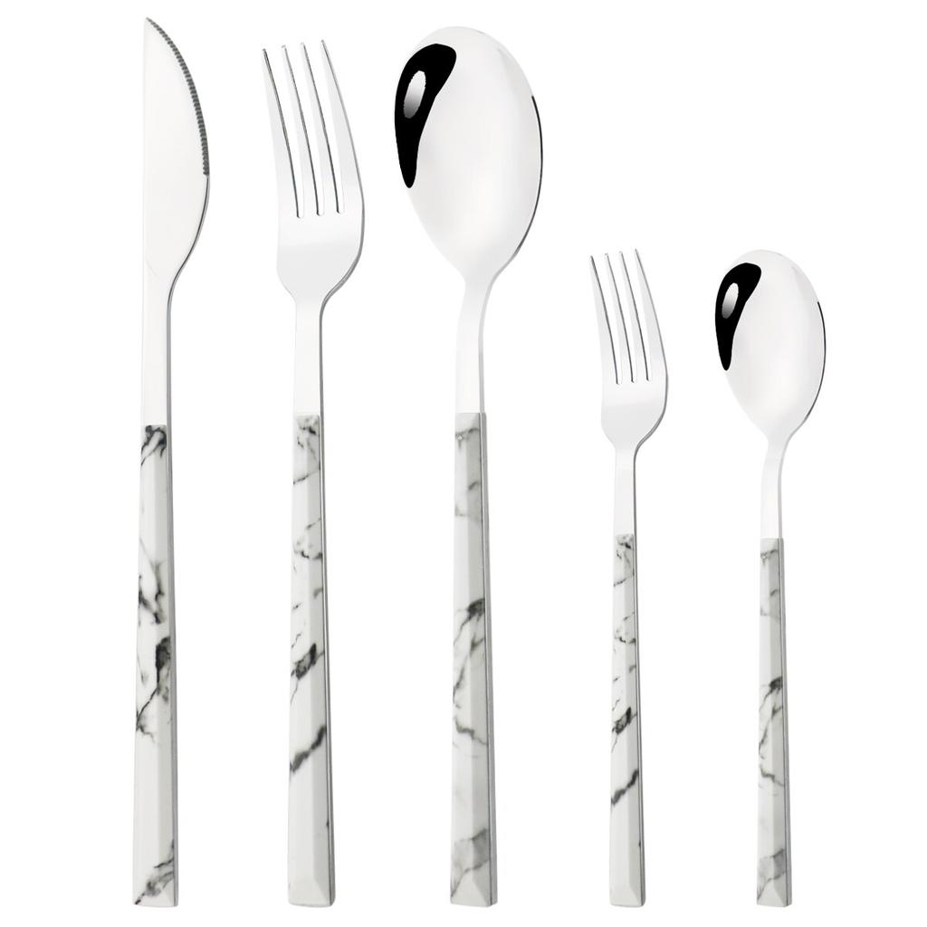 5Pcs Wood Handle Dinnerware Set Stainless Steel Tableware Steak Knife Fork Dessert Spoon Cutlery Western Kitchen Flatware