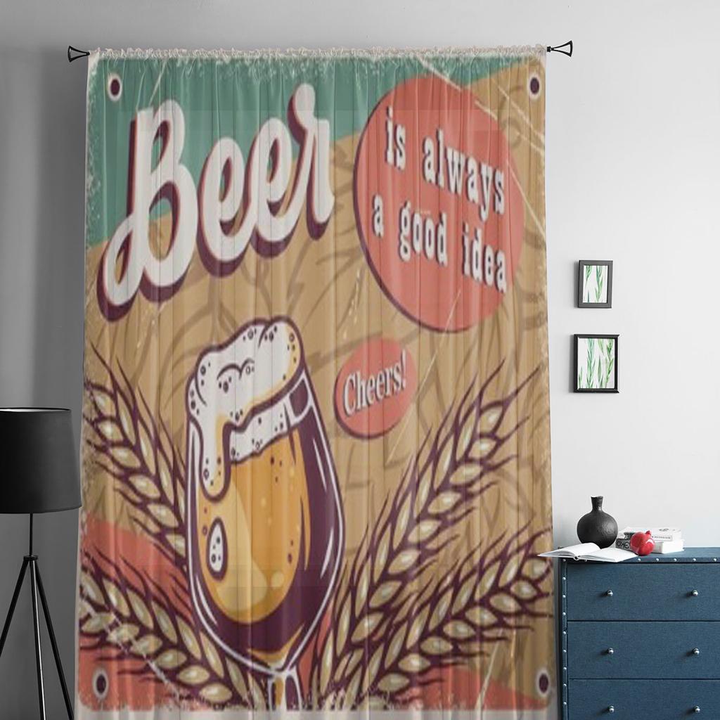Retro Poster Craft Lager Beer Mug With Foam Chiffon Sheer Curtains for Living Room Bedroom Window Curtain Voiles Tulle Cortinas