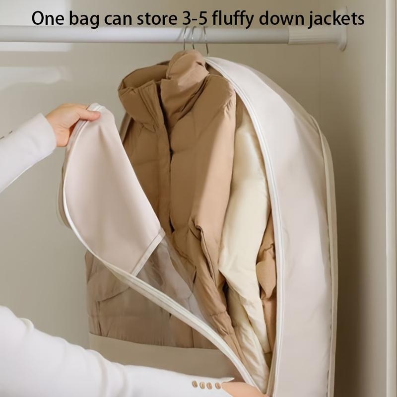 Cost-Effective Beige Compression Hanging Bag, 40% Space-Saving Vacuum Seal, See-Through Luxury Storage with Durable Zipper