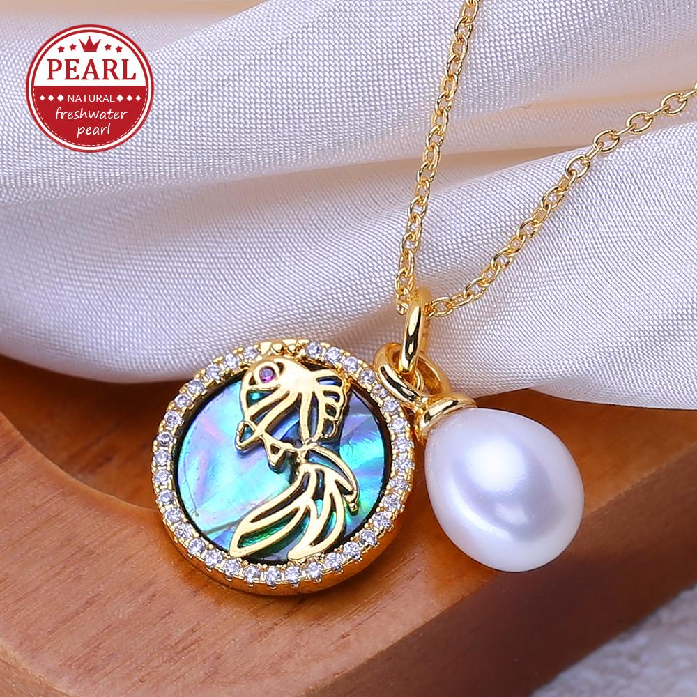 

LSOOYH Natural Freshwater Pearl Jewelry Necklaces For Women Elegant Gold Color Round Pendant Birthday Gift білий