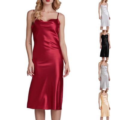 Ladies' Nightgown, Suspender, Ice Silk, Elegant Swinging Collar, Thin Home Outfit