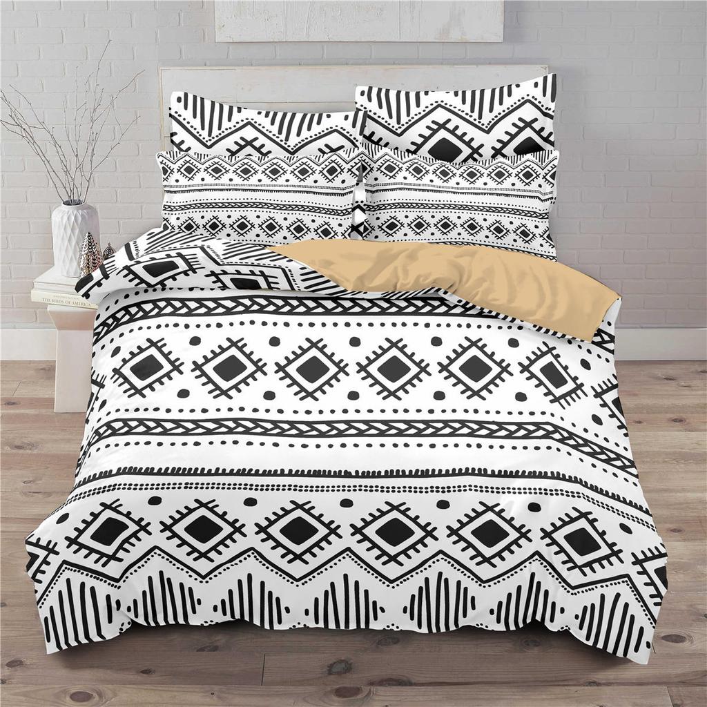 Bohemian-Bettwäsche-Set, Schlafzimmer, Bettbezug, Kissenbezug, Bettwäsche, Einzelbett, Doppelbett, volle Größe, 2/3-teilig, Mikrofaser