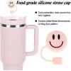 Whaline 4Pcs Smile Face Straw Cover Cap Pink Purple Mint Green Silicone Drinking Straw Topper 10mm 30&40 Oz Reble Straws Covers Double Sided Tumbler