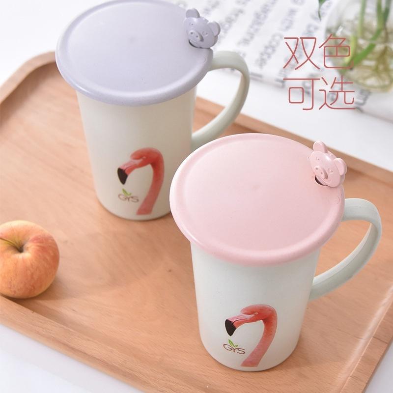 Reusable Wheat Straw Mug Office Coffee Cup Student Cup with Lid & Spoon Stirring Mug Plastic Coffee Cup