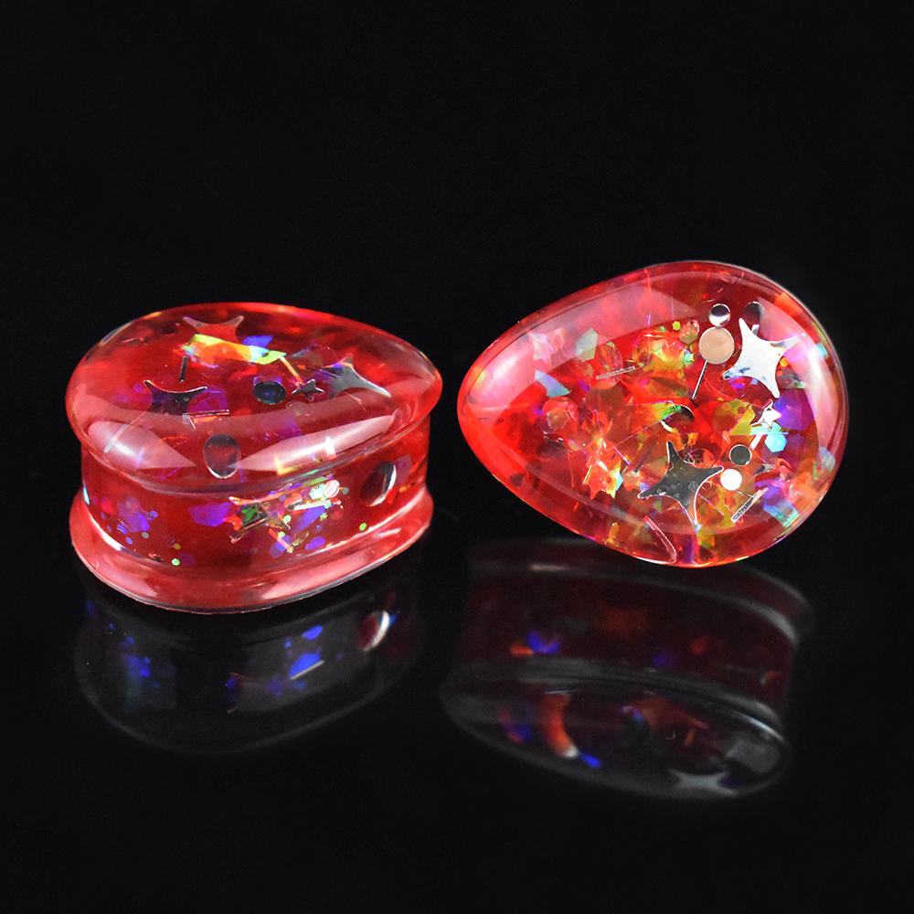 Une paire d'écarteurs d'oreille acryliques brillants en forme de larme de 8 à 50 mm, plugs tunnels, dilateurs d'oreille, bijoux de piercing corporel
