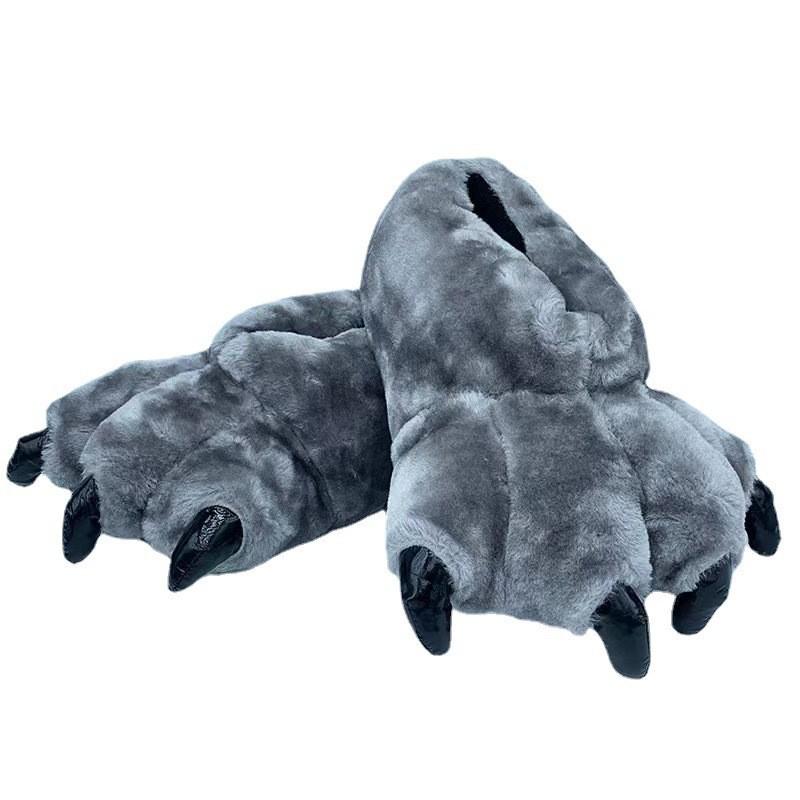 Unisex Leopard Paw Plush Slippers - Cozy Indoor Footwear for Autumn & Winter 35-40