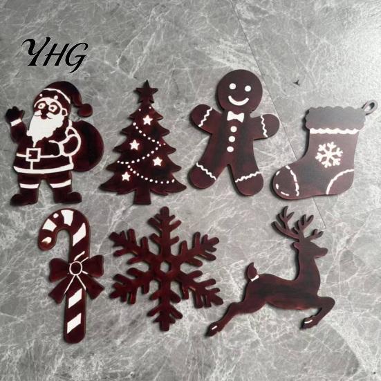 Layered Wooden Christmas Landscape 7Pcs Silhouette Lights with Warm Backlight, LED Reindeer 3D for Home Santa Sleigh Wall Decoration, Seasonal